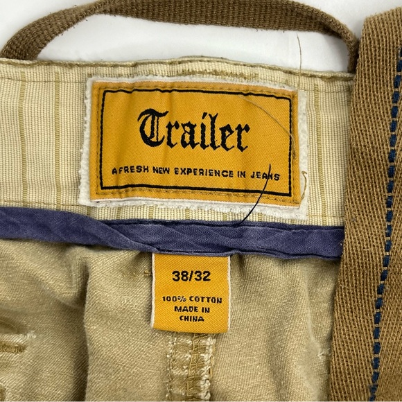 Trailer Pants Mens 38x32 Tan Cargo Heavyweight Wide Leg Baggy Skater Y2K Utility - Picture 4 of 9